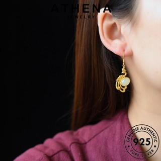 ATHENA JEWELRY ต้นฉบับ วงรี เครื่องประดับ ห่วง เกาหลี ต่างหู หนีบ 925 แท้ ตุ้มหู หยก เครื่องประดับ เงิน แฟชั่น Silver ผู้หญิง E871