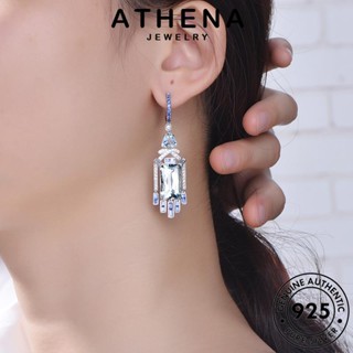 ATHENA JEWELRY ตุ้มหู แท้ ต่างหู แฟชั่น ห่วง ผู้หญิง อความารีน เกาหลี Silver เงิน คอลัมน์สี่เหลี่ยม หนีบ ต้นฉบับ เครื่องประดับ เครื่องประดับ 925 E1006