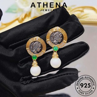 ATHENA JEWELRY ห่วง 925 แท้ แฟชั่น ตุ้มหู ต้นฉบับ เงิน เกาหลี เหรียญพระเจ้าอพอลโลดวงอาทิตย์โบราณ เครื่องประดับ ไข่มุก ต่างหู หนีบ ผู้หญิง Silver เครื่องประดับ E972