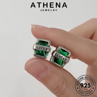 ATHENA JEWELRY ห่วง ตุ้มหู แฟชั่น เงิน ต้นฉบับ เครื่องประดับ คอลัมน์สี่เหลี่ยม เกาหลี แท้ หนีบ ต่างหู ผู้หญิง เครื่องประดับ 925 Silver มรกต E974