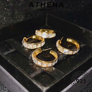 ATHENA JEWELRY ไดมอนด์ ต่างหู รูปทรงตัวซี มอยส์ซาไนท์ โกลด์ 925 แท้ ต้นฉบับ เงิน Silver ห่วง เครื่องประดับ ผู้หญิง แฟชั่น เครื่องประดับ ตุ้มหู เกาหลี หนีบ E986