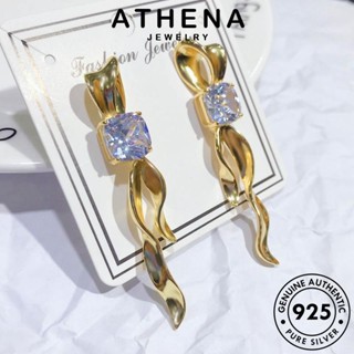 ATHENA JEWELRY ผู้หญิง แท้ มอยส์ซาไนท์ไดมอนด์ หนีบ ริบบิ้นโลหะ ต่างหู 925 ห่วง เครื่องประดับ เกาหลี แฟชั่น เงิน Silver ต้นฉบับ เครื่องประดับ ตุ้มหู E1042