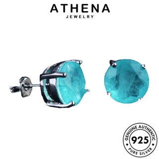 ATHENA JEWELRY แฟชั่น ผู้หญิง แท้ เครื่องประดับ เงิน อความารีน ตุ้มหู เกาหลี Silver หนีบ 925 ห่วง กลม ต่างหู เครื่องประดับ ต้นฉบับ E1074