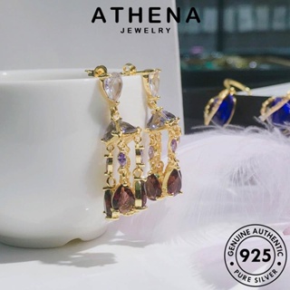 ATHENA JEWELRY เงิน ห่วง ต่างหู 925 พลอยสีม่วง แท้ เครื่องประดับ Silver หนีบ เกาหลี ตุ้มหู ต้นฉบับ แฟชั่น ทรงหยดน้ำ ผู้หญิง เครื่องประดับ E1028