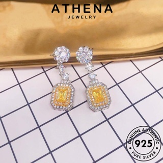 ATHENA JEWELRY ห่วง ต่างหู เครื่องประดับ ต้นฉบับ เกาหลี แฟชั่น ตุ้มหู หนีบ ซิทริน 925 แท้ สี่เหลี่ยม Silver เงิน เครื่องประดับ ผู้หญิง E1034