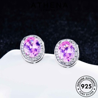 ATHENA JEWELRY แฟชั่น Silver เครื่องประดับ ห่วง 925 วงรี เงิน หนีบ แท้ ผู้หญิง เครื่องประดับ คริสตัลเพชรสีชมพู ต้นฉบับ เกาหลี ต่างหู ตุ้มหู E1077