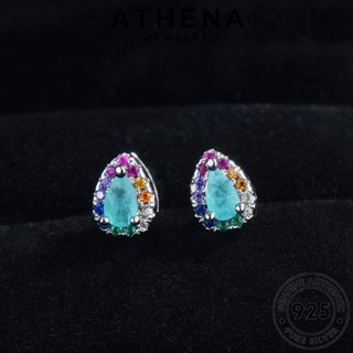 ATHENA JEWELRY แฟชั่น ต่างหู ตุ้มหู ผู้หญิง หนีบ 925 ห่วง เครื่องประดับ Silver เงิน ไพลิน ต้นฉบับ เครื่องประดับ แท้ เกาหลี ทรงหยดน้ำ E1080