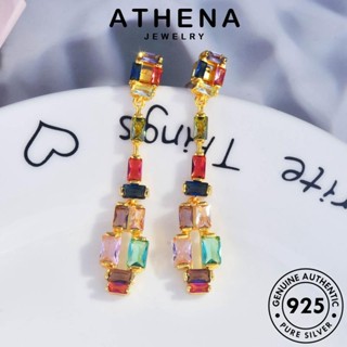 ATHENA JEWELRY เกาหลี เงิน เครื่องประดับ ตุ้มหู ไพลิน 925 แท้ Silver ผู้หญิง แฟชั่น คอลัมน์สี่เหลี่ยม ห่วง ต่างหู เครื่องประดับ หนีบ ต้นฉบับ E1082