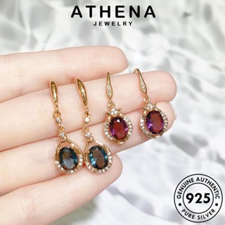 ATHENA JEWELRY ต้นฉบับ แฟชั่น วงรี แท้ เงิน เครื่องประดับ เกาหลี ผู้หญิง ต่างหู Silver 925 หนีบ อเมทิสต์โกลด์ ตุ้มหู ห่วง เครื่องประดับ E1084