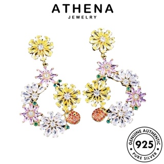 ATHENA JEWELRY ห่วง ดอกไม้ 925 แท้ ผู้หญิง แฟชั่น เงิน ต้นฉบับ ต่างหู ตุ้มหู หนีบ เครื่องประดับ Silver เกาหลี ทองซิทริน เครื่องประดับ E1138