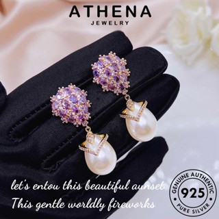 ATHENA JEWELRY แท้ 925 ต้นฉบับ Silver หนีบ เงิน แฟชั่น ต่างหู เกาหลี ตุ้มหู เครื่องประดับ เครื่องประดับ ผู้หญิง ทรงหยดน้ำ พลอยสีม่วง ห่วง E1150