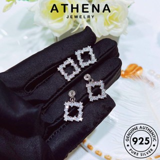 ATHENA JEWELRY Silver 925 เกาหลี ตุ้มหู ผู้หญิง หนีบ มอยส์ซาไนท์ไดมอนด์ แท้ เครื่องประดับ แฟชั่น ต้นฉบับ เครื่องประดับ ห่วง สี่เหลี่ยม เงิน ต่างหู E1182