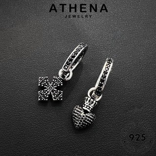 ATHENA JEWELRY แบล็คไดมอนด์ออบซิเดียน 925 เกาหลี รักความไม่สมดุล ห่วง เครื่องประดับ ผู้หญิง แฟชั่น ต่างหู เครื่องประดับ หนีบ ตุ้มหู เงิน ต้นฉบับ แท้ Silver E1206