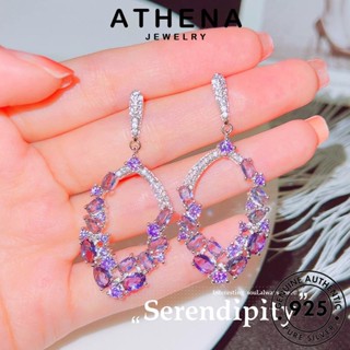 ATHENA JEWELRY เกาหลี ต้นฉบับ ตุ้มหู ทรงหยดน้ำ พลอยสีม่วง ห่วง หนีบ เครื่องประดับ ผู้หญิง 925 เครื่องประดับ เงิน Silver ต่างหู แท้ แฟชั่น E1207