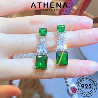 ATHENA JEWELRY มรกต ต้นฉบับ 925 เกาหลี ตุ้มหู ต่างหู หนีบ เครื่องประดับ คอลัมน์สี่เหลี่ยม เครื่องประดับ ผู้หญิง เงิน แท้ แฟชั่น Silver ห่วง E1250