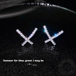 ATHENA JEWELRY มอยส์ซาไนท์ไดมอนด์ แฟชั่น 925 เครื่องประดับ เครื่องประดับ X ห่วง ผู้หญิง เงิน ต่างหู ข้าม ตุ้มหู Silver แท้ หนีบ เกาหลี ต้นฉบับ E1234