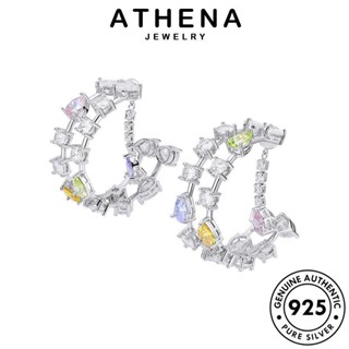 ATHENA JEWELRY ห่วง แฟชั่น หนีบ เงิน ตุ้มหู 925 วงกลมคู่ ต่างหู เกาหลี ผู้หญิง แท้ เครื่องประดับ มอยส์ซาไนท์ไดมอนด์ ต้นฉบับ เครื่องประดับ Silver E1236