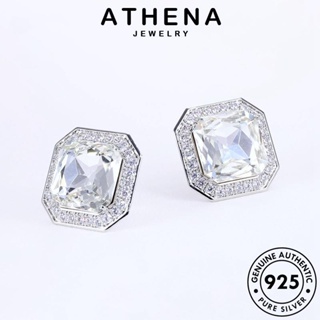 ATHENA JEWELRY สี่เหลี่ยม ผู้หญิง ต้นฉบับ หนีบ ต่างหู แฟชั่น 925 เครื่องประดับ มอยส์ซาไนท์ไดมอนด์ เครื่องประดับ ตุ้มหู ห่วง เกาหลี เงิน Silver แท้ E1240