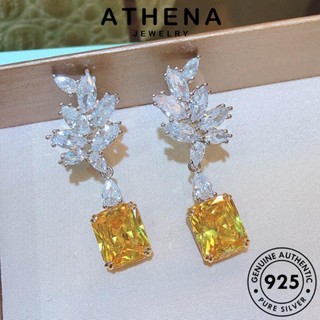 ATHENA JEWELRY เครื่องประดับ ต่างหู Silver แท้ ผู้หญิง ห่วง ซิทริน เครื่องประดับ ตุ้มหู หนีบ เกาหลี 925 แฟชั่น เงิน ต้นฉบับ คอลัมน์สี่เหลี่ยม E1278