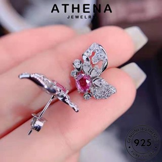 ATHENA JEWELRY Silver เงิน ต้นฉบับ แฟชั่น เครื่องประดับ ตุ้มหู เกาหลี คริสตัลเพชรสีชมพู แท้ ห่วง ต่างหู หนีบ ผู้หญิง เครื่องประดับ ผีเสื้อ 925 E1291