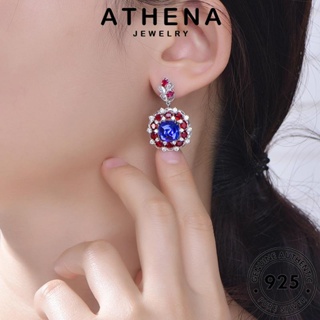 ATHENA JEWELRY เครื่องประดับ แท้ ห่วง ต่างหู ผู้หญิง กลม ตุ้มหู ไพลิน เงิน หนีบ เครื่องประดับ ต้นฉบับ 925 แฟชั่น Silver เกาหลี E1294