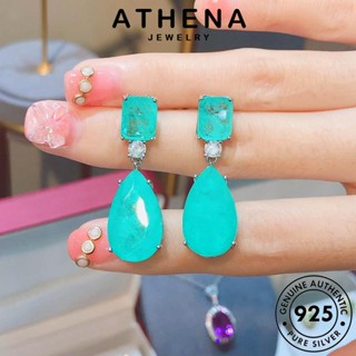 ATHENA JEWELRY ผู้หญิง เกาหลี หนีบ ตุ้มหู เครื่องประดับ ต้นฉบับ 925 แฟชั่น แท้ มรกต เงิน เครื่องประดับ รูปร่างลูกแพร์ Silver ต่างหู ห่วง E1297