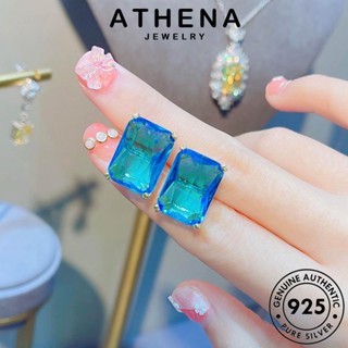 ATHENA JEWELRY เครื่องประดับ สี่เหลี่ยม ห่วง ต่างหู ผู้หญิง หนีบ 925 เกาหลี แฟชั่น แท้ เครื่องประดับ ตุ้มหู Silver อความารีน ต้นฉบับ เงิน E1300