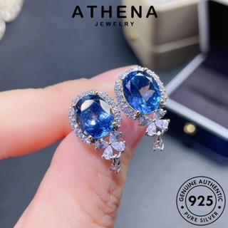 ATHENA JEWELRY เครื่องประดับ ไพลิน 925 แท้ ต้นฉบับ เกาหลี ตุ้มหู หนีบ ห่วง แฟชั่น Silver เครื่องประดับ เงิน ต่างหู ผู้หญิง วงรี E1302