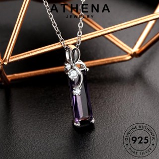 ATHENA JEWELRY สร้อยคอ สี่เหลี่ยมผืนผ้ามีสไตล์ เครื่องประดับ เครื่องประดับ แฟชั่น เกาหลี เงิน จี้ ต้นฉบับ 925 ผู้หญิง พลอยสีม่วง Silver แท้ N208