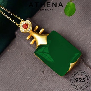 ATHENA JEWELRY เกาหลี สี่เหลี่ยมสร้างสรรค์ ต้นฉบับ เครื่องประดับ จี้ สร้อยคอ เงิน แท้ ผู้หญิง เครื่องประดับ แฟชั่น หยก 925 Silver N324