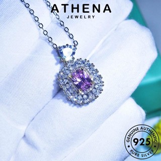 ATHENA JEWELRY เครื่องประดับ เพชรสี่เหลี่ยมแฟชั่น ผู้หญิง เงิน แฟชั่น สร้อยคอ แท้ จี้ Silver เกาหลี คริสตัลเพชรสีชมพู 925 ต้นฉบับ เครื่องประดับ N441