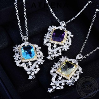 ATHENA JEWELRY แฟชั่นกลวง สร้อยคอ ไพลิน จี้ เงิน เกาหลี เครื่องประดับ ต้นฉบับ Silver เครื่องประดับ แท้ แฟชั่น ผู้หญิง 925 N1278