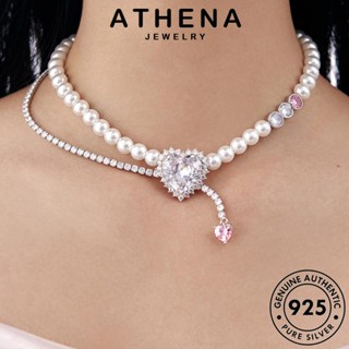 ATHENA JEWELRY เครื่องประดับ ผู้หญิง จี้ เครื่องประดับ เกาหลี แฟชั่น 925 สร้อยคอ ต้นฉบับ เงิน แท้ Silver คริสตัลเพชรสีชมพู N1300