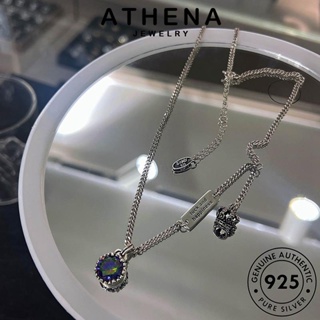 ATHENA JEWELRY ต้นฉบับ สร้อยคอ ผู้หญิง 925 เกาหลี Silver เครื่องประดับ จี้ แท้ แฟชั่น เครื่องประดับ เงิน มรกต ป้ายสี่เหลี่ยมย้อนยุค N1394