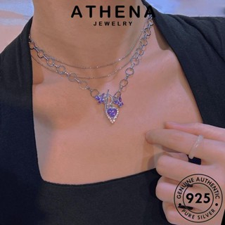 ATHENA JEWELRY พลอยสีม่วง เครื่องประดับ แฟชั่น ต้นฉบับ ผู้หญิง เกาหลี แท้ 925 จี้ เครื่องประดับ หัวใจน่ารัก สร้อยคอ Silver เงิน N1347