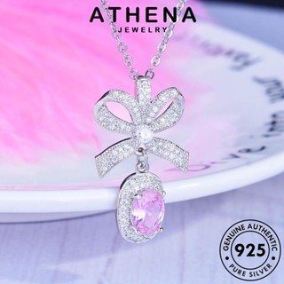 ATHENA JEWELRY ต้นฉบับ เครื่องประดับ เกาหลี แท้ เครื่องประดับ ผู้หญิง 925 แฟชั่น Silver โบว์สร้างสรรค์ สร้อยคอ คริสตัลเพชรสีชมพู จี้ เงิน N1545