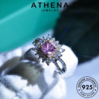 ATHENA JEWELRY ผู้หญิง แท้ แหวน 925 ต้นฉบับ เงิน เครื่องประดับ จัตุรัสย้อนยุค Silver แฟชั่น คริสตัลเพชรสีชมพู เกาหลี เครื่องประดับ R4