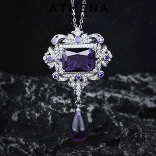 ATHENA JEWELRY แท้ ผู้หญิง แฟชั่น จี้ เครื่องประดับ หยดที่สง่างาม เงิน สร้อยคอ 925 เครื่องประดับ เกาหลี ต้นฉบับ พลอยสีม่วง Silver N1566