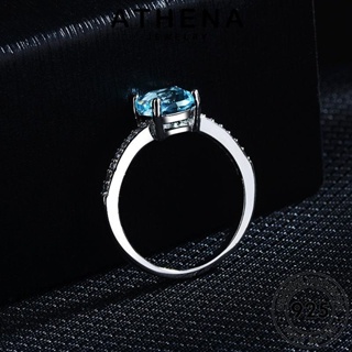 ATHENA JEWELRY 925 เกาหลี แท้ แฟชั่น Silver เงิน ผู้หญิง เครื่องประดับ แหวน จัตุรัสย้อนยุค อความารีน ต้นฉบับ เครื่องประดับ R105