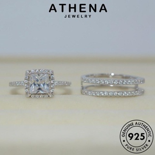 ATHENA JEWELRY จัตุรัสแฟชั่น แหวน เกาหลี เครื่องประดับ เครื่องประดับ 925 แฟชั่น คู่รัก Silver แท้ เงิน มอยส์ซาไนท์ไดมอนด์ ต้นฉบับ R107