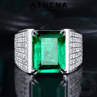 ATHENA JEWELRY 925 ผู้ชาย แฟชั่น จัตุรัสย้อนยุค เกาหลี ต้นฉบับ เครื่องประดับ แท้ มรกต Silver เครื่องประดับ แหวน เงิน R46