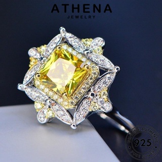 ATHENA JEWELRY แฟชั่น ซิทริน 925 เครื่องประดับ ต้นฉบับ ผู้หญิง เกาหลี เครื่องประดับ Silver แหวน จัตุรัสย้อนยุค แท้ เงิน R157