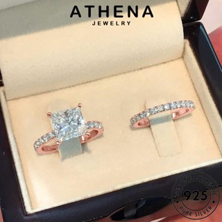 ATHENA JEWELRY เครื่องประดับ จัตุรัสแฟชั่น เครื่องประดับ แหวน แฟชั่น เกาหลี มอยส์ซาไนท์ 925 ไดมอนด์ แท้ โกลด์ ต้นฉบับ เงิน คู่รัก Silver R296