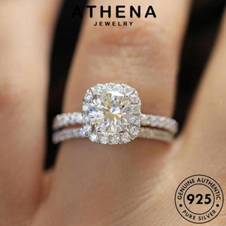 ATHENA JEWELRY คู่รัก แฟชั่น Silver แท้ เกาหลี เครื่องประดับ เครื่องประดับ เงิน ต้นฉบับ 925 แหวน มอยส์ซาไนท์ไดมอนด์ สี่เหลี่ยมคลาสสิก R386