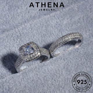 ATHENA JEWELRY สี่เหลี่ยมคลาสสิก Silver 925 เกาหลี แหวน เครื่องประดับ เงิน ต้นฉบับ มอยส์ซาไนท์ไดมอนด์ คู่รัก เครื่องประดับ แฟชั่น แท้ R640