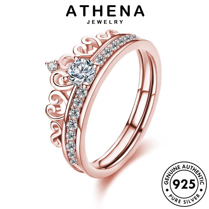 Athena JEWELRY แหวนเงิน 925 รูปมงกุฎ ประดับเพชรโมอิส สีทอง แฟชั่น สําหรับผู้หญิง R764-TH