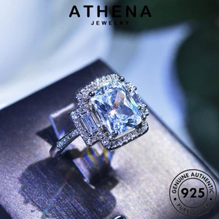 ATHENA JEWELRY ผู้หญิง Silver แหวน เครื่องประดับ แฟชั่น มอยส์ซาไนท์ไดมอนด์ 925 เงิน แท้ เกาหลี เครื่องประดับ ต้นฉบับ ตารางง่ายๆ R594