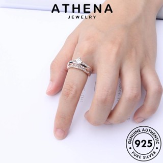 ATHENA JEWELRY Silver เครื่องประดับ เครื่องประดับ แท้ เกาหลี เงิน ตารางง่ายๆ ต้นฉบับ 925 แฟชั่น มอยส์ซาไนท์ไดมอนด์ แหวน ผู้หญิง R1470