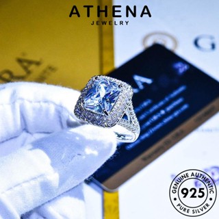 ATHENA JEWELRY 925 Silver ผู้หญิง แท้ มอยส์ซาไนท์ไดมอนด์ เงิน เกาหลี แหวน ตารางง่ายๆ แฟชั่น ต้นฉบับ เครื่องประดับ เครื่องประดับ R1290