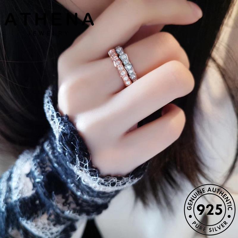ATHENA JEWELRY แท้ ไดมอนด์ เงิน 925 ต้นฉบับ แหวน เครื่องประดับ Silver โกลด์ งูธรรมดา เครื่องประดับ ผู้หญิง มอยส์ซาไนท์ แฟชั่น เกาหลี R2028